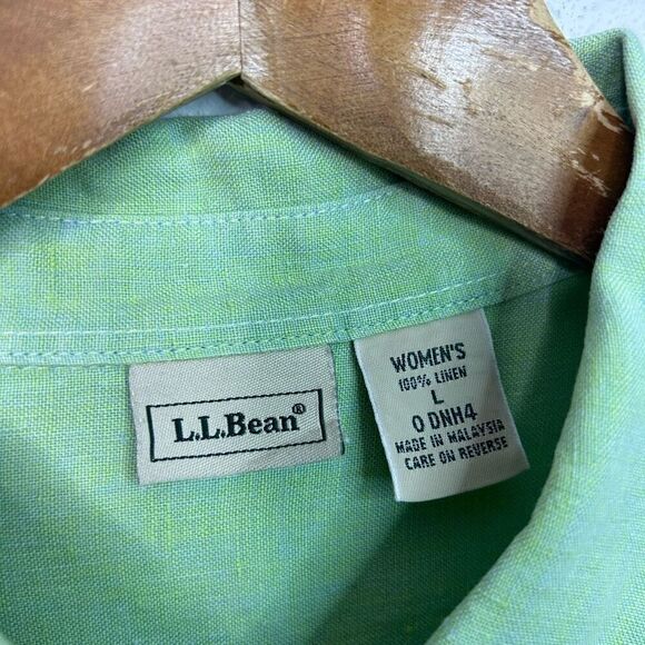 LL Bean Women’s Green 100% Linen 3/4 Sleeve Button Up Top Size L - Picture 8 of 14